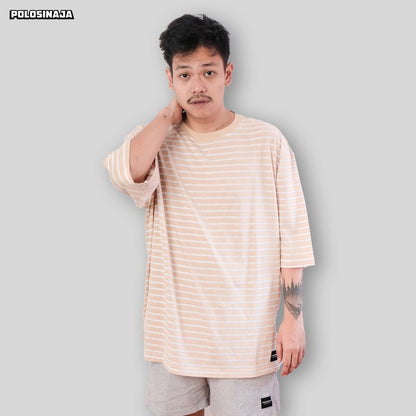 KAOS OVERSIZE STRIPE - BEIGE PUTIH