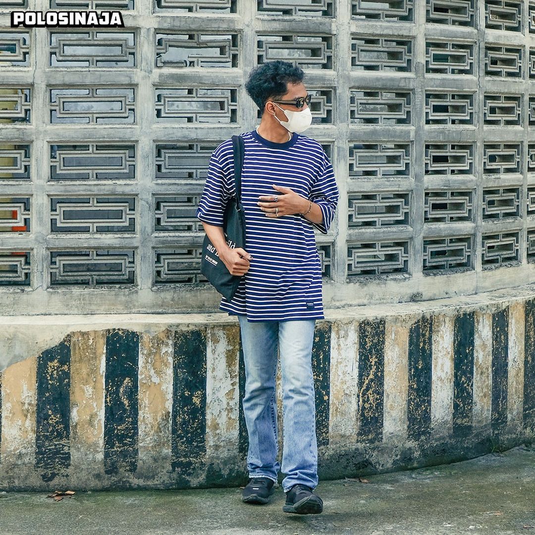 KAOS OVERSIZE STRIPE - NAVY PUTIH