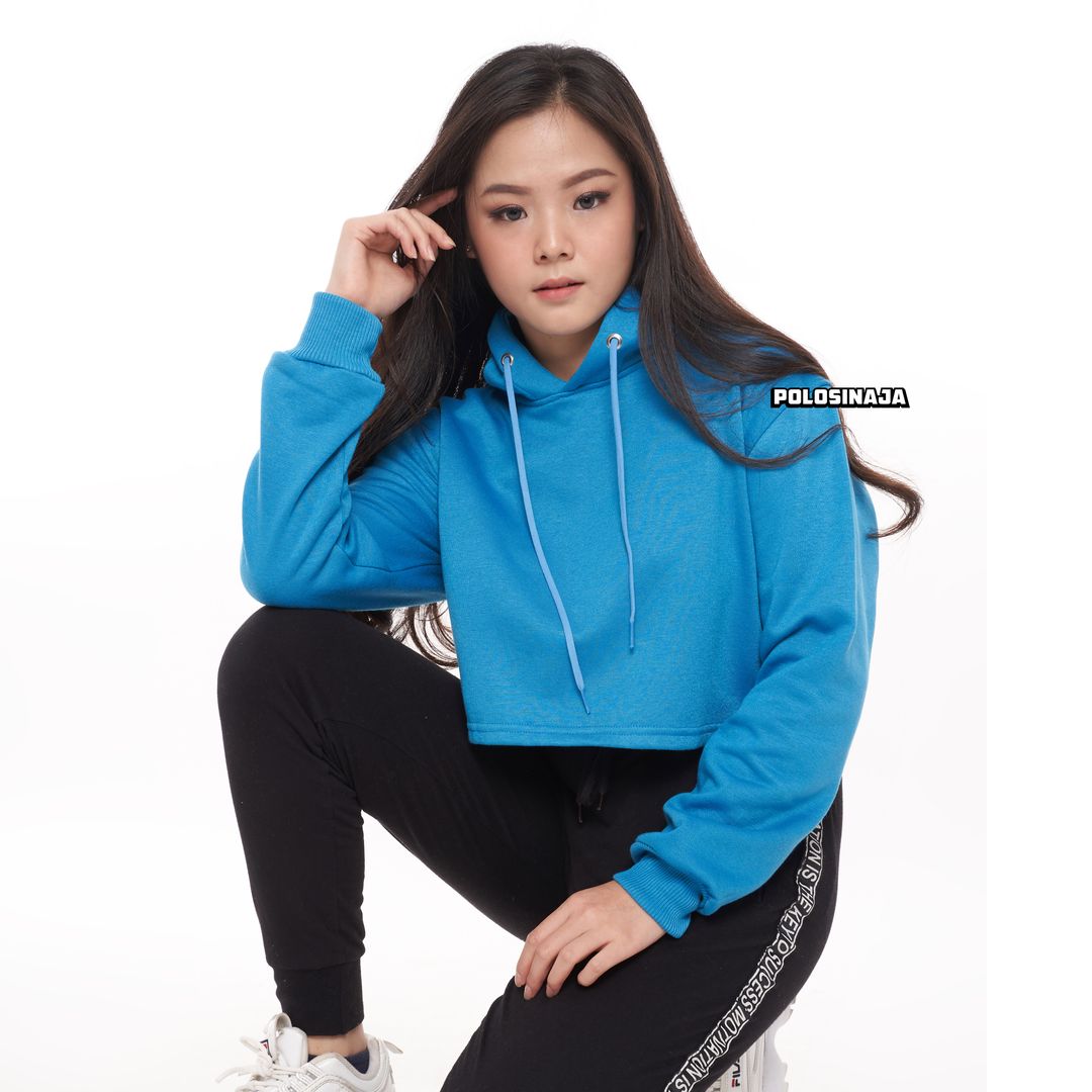 CROP HOODIE - TURKISH BLUE